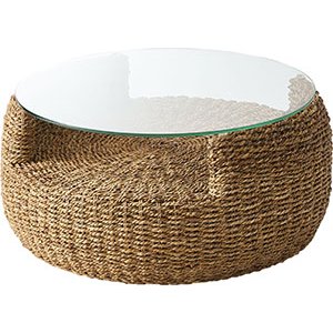 アバカ ラウンド テーブル 約 円形 ガラス天板 アジアンテイスト ソファテーブル インテリア家具