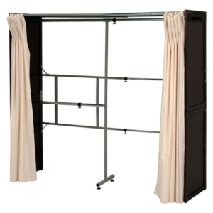 伸縮式 クローゼット/衣類収納 ～195cm 高さ170cm 木製 スチール 洗えるカーテン付き 代引不可