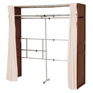 伸縮式 クローゼット/衣類収納 ~195cm 高さ194cm 木製 スチール 洗えるカーテン付き 代引不可
