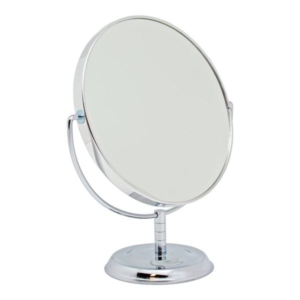 (まとめ) 卓上鏡/スタンドミラー 拡大鏡付 シルバー 丸型 奥行87mm 60個セット