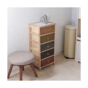 チェスト タンス 5段 引き出し5杯 タイル付き天板 脚付き 木製 桐製 マルチカラフルボックス シンクエ 2 リビング 代引不可