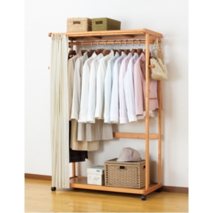 衣類収納 ハンガー 天然木カーテン付きハンガー 代引不可