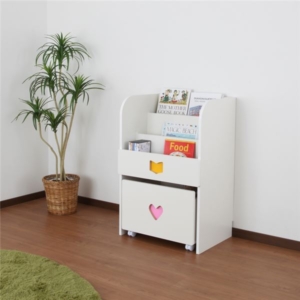 子供用 収納棚 女の子用 日本製 引出し キャスター 『おかたづけしたくなるワゴン付きマガジンラック』 完成品 代引不可