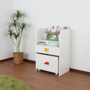 子供用 収納棚 男の子用 日本製 引出し キャスター 『おかたづけしたくなるワゴン付きマガジンラック』 完成品 代引不可