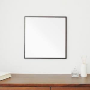 2個セット 細枠正方形ウォールミラー (/茶) 天然木 鏡 スリム 高級感 木製 飛散防止加工 壁掛け オシャレ 北欧風 玄関 トイレ 洗面 日本製 完成品 NK-9