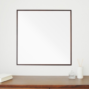 細枠正方形ウォールミラー (/茶) 天然木 鏡 スリム 高級感 木製 飛散防止加工 壁掛け オシャレ 北欧風 玄関 トイレ 洗面 日本製 完成品 NK-10