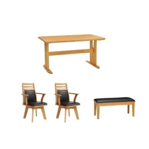 ダイニング 4点セット ダイニングテーブルセット 回転チェア ベンチ テーブル 木製 ブラッシング加工 NA 組立品 代引不可