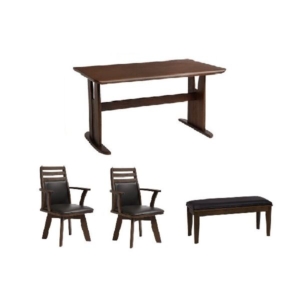 ダイニング 4点セット ダイニングテーブルセット 回転チェア ベンチ テーブル 木製 ブラッシング加工 DBR 組立品 代引不可