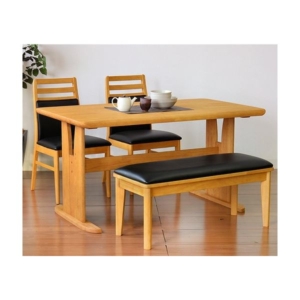 ダイニング 4点セット ダイニングテーブルセット チェア 肘無チェア ベンチ テーブル 木製 ブラッシング加工 NA 組立品 代引不可