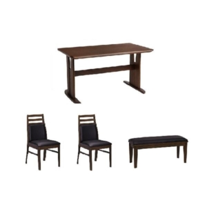 ダイニング 4点セット ダイニングテーブルセット チェア 肘無チェア ベンチ テーブル 木製 ブラッシング加工 DBR 組立品 代引不可