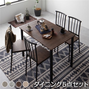 ダイニング セット 5点 テーブル 幅110cm チェア 4脚 シンプル モダン ヴィンテージ 木製 スチール デザイン 組立品