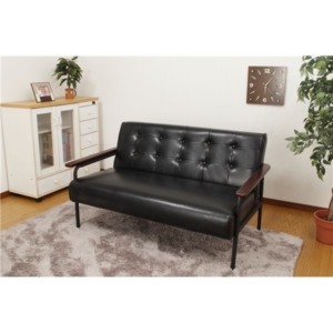 ソファー 約幅1250mm 木肘付き スチールパイプ 合皮 張地 組立式 リビング ダイニング 店舗 什器 代引不可