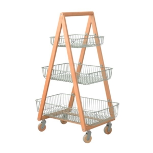 キッチンワゴン キッチン収納 木製 キャスター かご付き スチール バスケットワゴン 組立品 リビング 台所