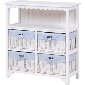 オープンラック 収納棚 バスケット 4個付き 桐材 完成品 リビング ダイニング インテリア家具 代引不可