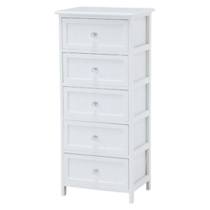 桐材 ランドリーラック/洗濯用品 5段 木製 クリスタル調取っ手付き 脱衣所 洗面所 代引不可