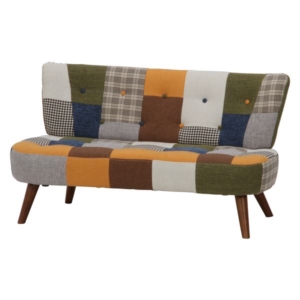 ソファー 幅123 奥行67 高さ68cm パッチワーク イエロー 木製 脚付き 組立品 リビング ダイニング 代引不可