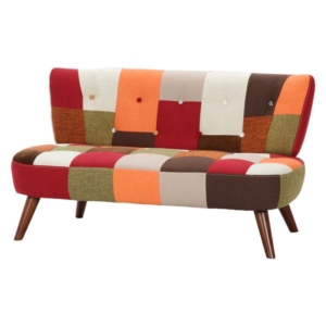 ソファー 幅123 奥行67 高さ68cm パッチワーク 木製 脚付き 組立品 リビング ダイニング 代引不可