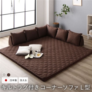 日本製 ソファセット L型タイプ 洗えるラグ フロアマット付き フロアソファー コーナーソファー 代引不可