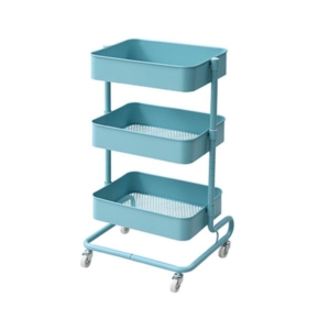 (まとめ)YAMAZEN バスケットトローリー 幅460 奥行380 高さ810mm ブルー BT-3(TBL) 1台 組立品 3セット