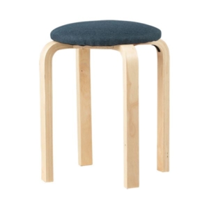（まとめ）アスト 木製ラウンド クッション付 ネイビー 1脚 3セット