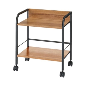 (まとめ)YAAZEN キャスター付リビングラック 2段 オーク/ YZCR-2(OAK/BK) 1台 組立品 3セット