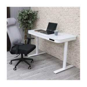 パソコンデスク 引き出し付き ガラス天板タイプ 高さ調整可能 スチール脚 電動昇降デスク 組立品 リビング 代引不可