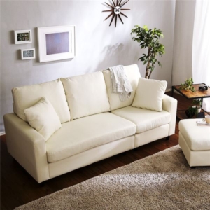 カウチソファー 約幅176cm クッション 取り外し式木製脚付き 合革 リビング ダイニング 組立品 代引不可