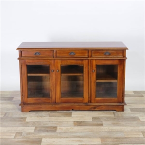 木製 ワイドキャビネット/サイドボード 材 引き出し付 真鍮製取っ手 完成品 代引不可