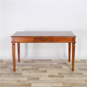 木製 ダイニングテーブル/食卓机 幅130cm 奥行80cm 高さ73cm 材 引き出し付き 真鍮製取っ手 組立品 代引不可