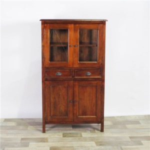 木製 ハイキャビネット/収納棚 材 引き出し付き 真鍮製取っ手 完成品 代引不可