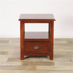 木製 サイドテーブル/収納棚 材 引き出し付き 真鍮製取っ手 完成品 代引不可