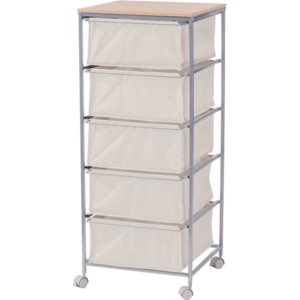 チェスト タンス 5段 スチール キャスター付き コットン張地 キャンバスチェスト ベッドルーム リビング 脱衣所