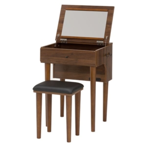 化粧台 鏡台 約幅50cm 木製脚付き デスク兼用 ドレッサー 付き コンセント2口 組立品 リビング 代引不可