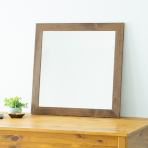 2枚セット 幅広枠正方形ウォールミラー(60)(/茶) 天然木 姿見鏡 ワイド 高級感 木製 飛散防止加工 壁掛け 北欧風 ヴィンテージ 韓国インテリア 玄関 トイレ 洗面 日本製 業務用 完成品 NK-32