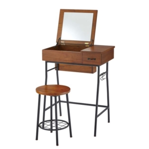 ドレッサー セット 約幅60cm S字フック2個付き 木製 スチール 5mm飛散防止ミラー 組立品 ベッドルーム