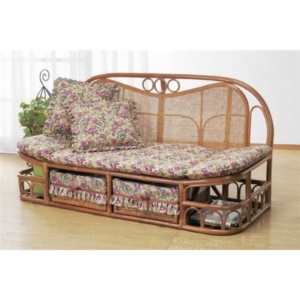 ソファ 天然籐 ハイバック 140cm幅 クッション 引き出し 収納 代引不可