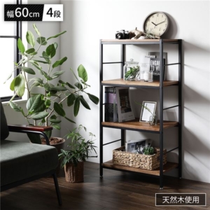 オープンラック 収納棚 4段 スチールパイプ 木製 組立品 リビング ダイニング 子供部屋 インテリア家具 代引不可