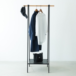 2個セット 棚付木目柄ハンガーラック(/黒) 奥行44.5cm コートハンガー/スリム/折りたたみ/モダン/収納/洋服掛け/おしゃれ/収納棚付き/衣類収納/省スペース/北欧風/業務用/NK-231