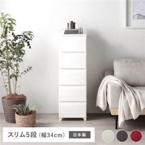 タンス スリム 5段 プラスチック製 脚付き 日本製 ホコリが入りにくい チェスト 衣類収納 収納家具 組立式