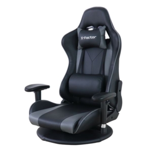 ゲーミングフロアチェア 座椅子 奥行65～130 高さ99cm グレイ リクライニング式 回転式 肘付き 組立品 リビング 代引不可