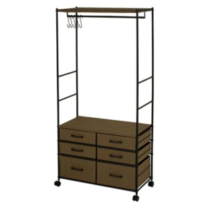 ハンガーラック 約幅75cm キャスター付 字フック 5ヶ付 引き出し付き スチール ポリエステル 組立式 ベッドルーム 代引不可