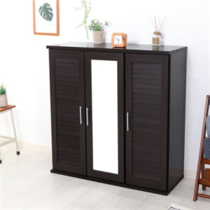 シューズラック 下駄箱 mm ルーバー ミラー付き シューズボックス 通気性 組立品 玄関 エントランス 入口 代引不可