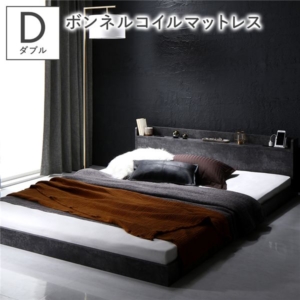 ベッド ボンネルコイルマットレス付き ストーン 低床 宮付 コンセント すのこ ローベッド