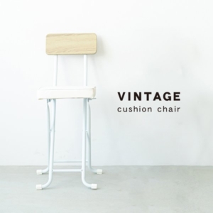 6脚セット ヴィンテージクッションチェア(/白) 折りたたみ椅子 カウンターチェア スチール イス 背もたれ付 スリム キッチン パイプイス モダン レトロ カフェ 木目 木 完成品 業務用 NK-031