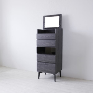 ドレッサー チェスト 脚付き 鏡付き オープンレール付 引き出し収納 リビング ベッドルーム 代引不可