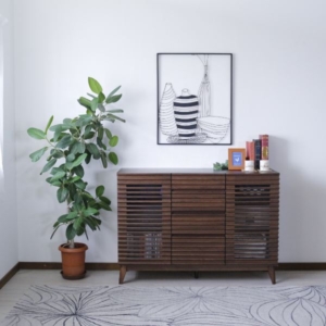 サイドボード 約 ルーバー 脚付き リビングボード ダイニング インテリア家具 代引不可