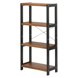 オープンラック 収納棚 4段 約 ダークグレー 木製 組立品 リビング ダイニング ベッドルーム 代引不可