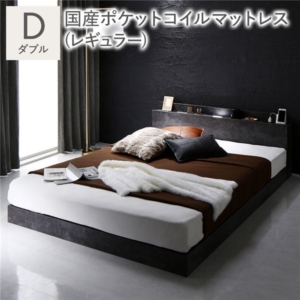 ベッド 国産ポケットコイルマットレス付 レギュラー ストーン 宮付 すのこベッド