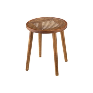 ラウンド ガラステーブル 約幅45cm 天然木 ミンディ ラタン 強化ガラス サイドテーブル リビング 組立品