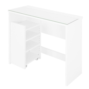 日本製 ガラス天板 サイドワゴン付きコスメデスク 組立品 国産 代引不可